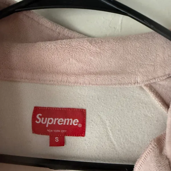 Supreme‎ Y2k Velour Rugby Shirt Pink White Striped Embroidered Logo Size S - Image 8