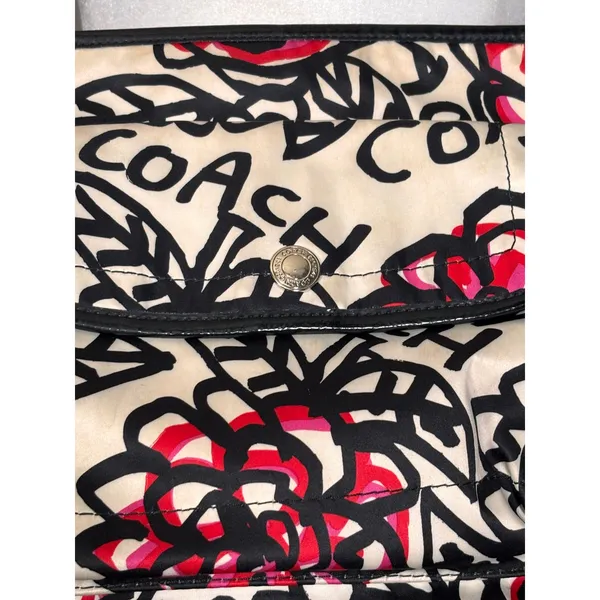 Coach Poppy Floral Graffiti Crossbody Bag Pink Black Satin Y2K Streetwear Purse - Image 9
