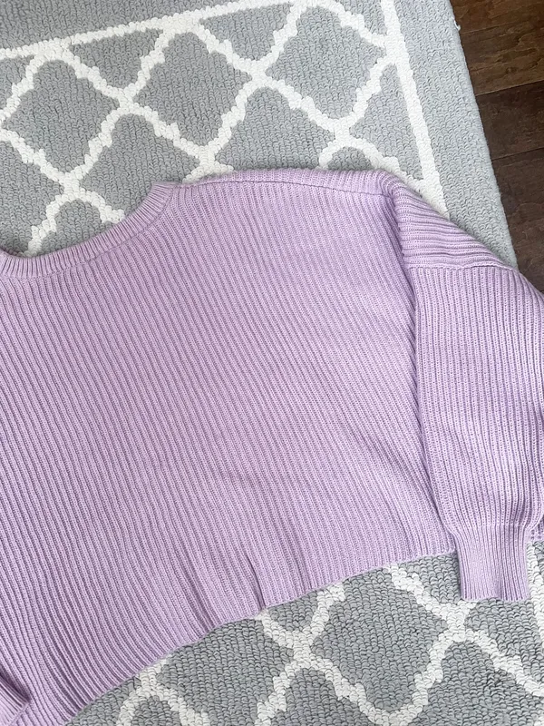 Free People Lilac Rib Knit Oversized Cropped Sweater - Image 5