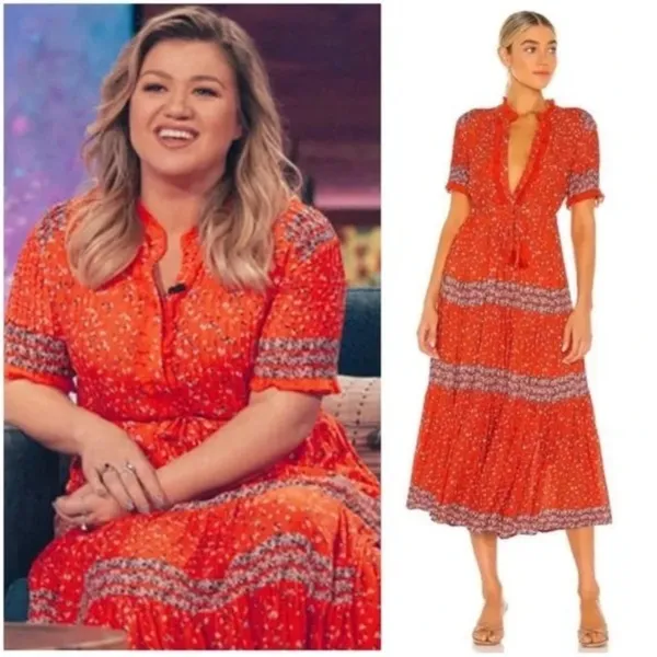 Free People‎ Rare Feeling Maxi Dress in Orange Pop Combo Size Small - Image 2