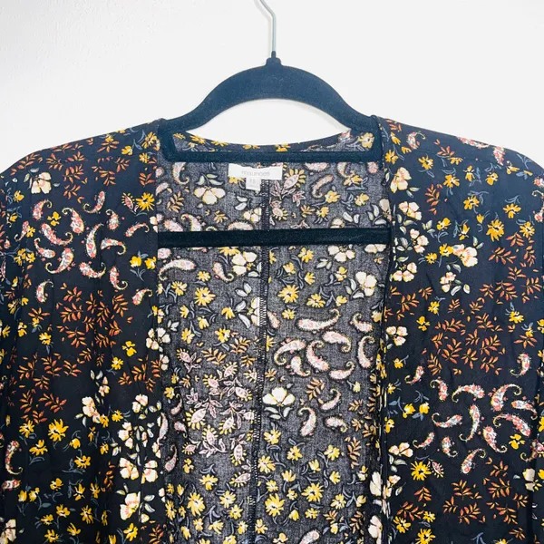 Maurices Black Multicolor Paisley Floral Print Fringe Hem Kimono - Image 3