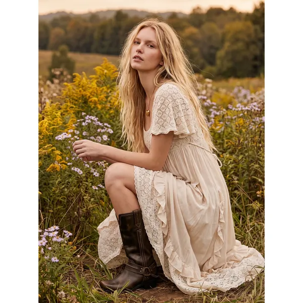 Free People Ethereal Bohemian Bring The Romance Midi Maxi Dress Ivory Small - Image 5