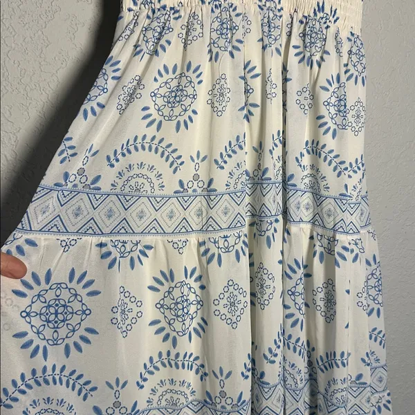 NEW Flying Tomato White Blue Lace Tiered Dress Grecian Vacation Resortwear - Image 5