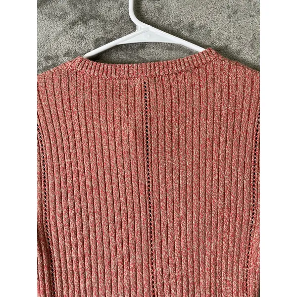 Monrow Coral Cream Ribbed Cotton Cropped Long Sleeve Sweater Top Size XS New - Image 4
