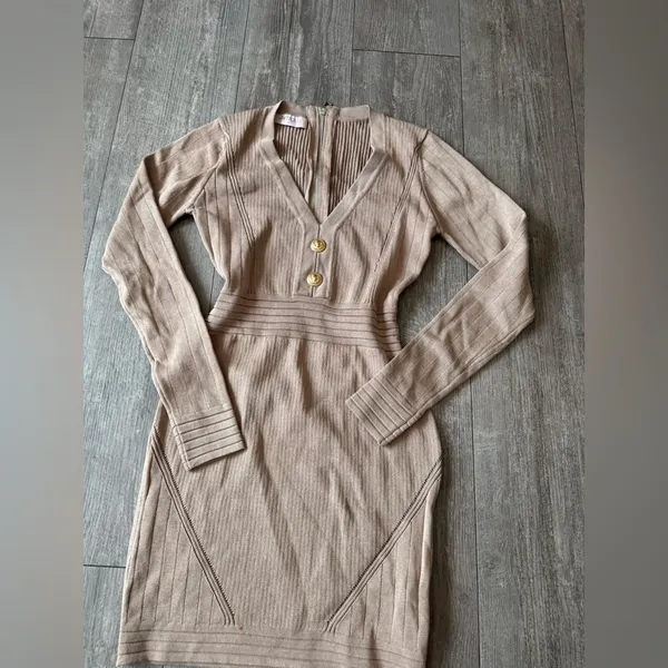 🍒AMTIOUS Elegant Tan Knit Dress - Image 7