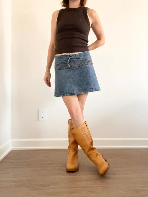 Vintage Old Navy Blue Cotton Denim Mini Skirt with Drawstring Waist - Image 2