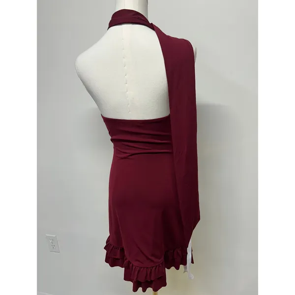 Lucy in the Sky Burgundy Halter Mini Dress‎ Medium Autumn Wedding Guest Cocktail - Image 3