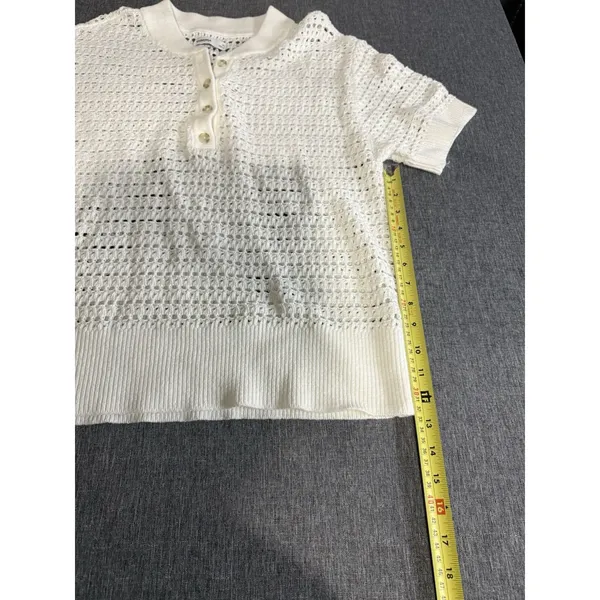 Sonoma Goods For Life White Open-Knit Collared Short Sleeve Pullover Sweater M - Image 7