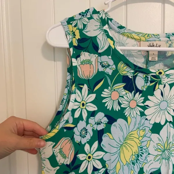 NWOT | Style & Co women’s green‎ floral print sleeveless dress — large - Image 2