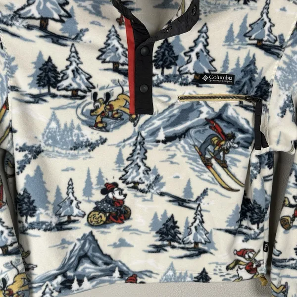 Disney 100 x Columbia Fleece Pullover Half Snap Womens Medium Mickey & Friends - Image 3