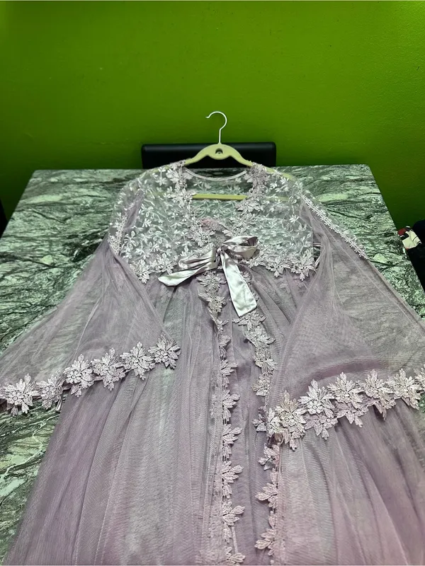 Embroidered Sheer Lace Robe in Light Lavender - Elegant Layering M - Image 6