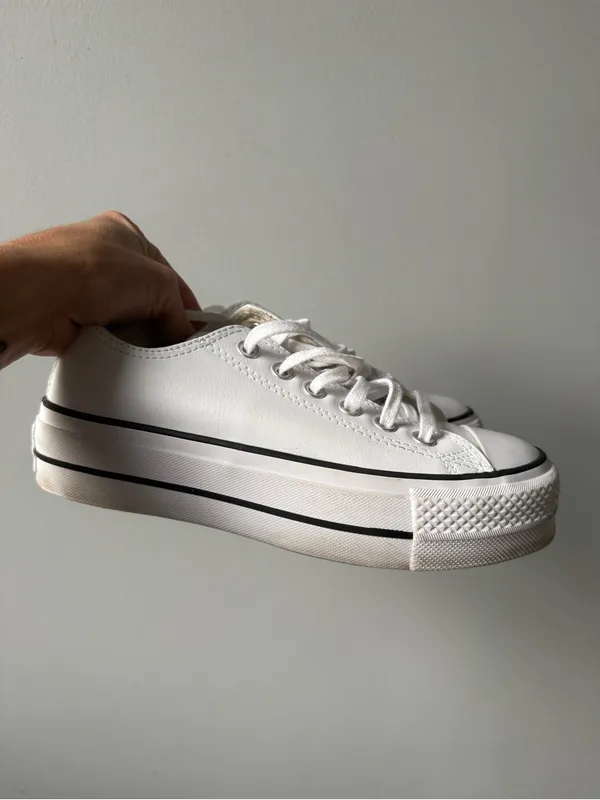 Converse Chuck Taylor All Star Lift Platform Leather Women Low Top Shoe White 6 - Image 4
