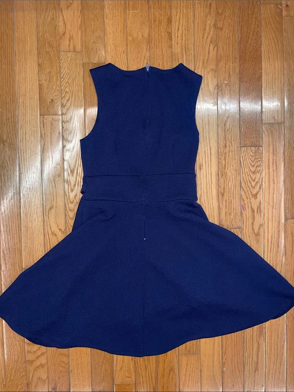 Sleeveless Navy Fit-and-Flare Mini Dress with Decorative Belt - Image 5