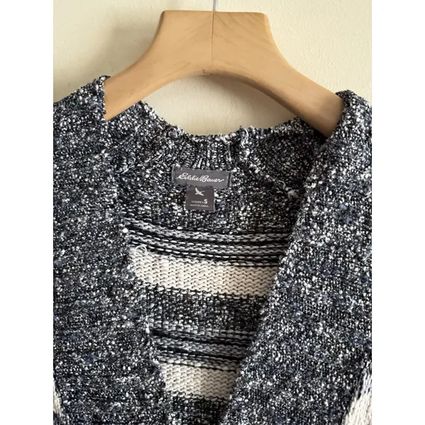 Eddie Bauer Striped V-neck Knit Sweater Women's‎ Size S Zip Up Cabin Grandpa - Image 3