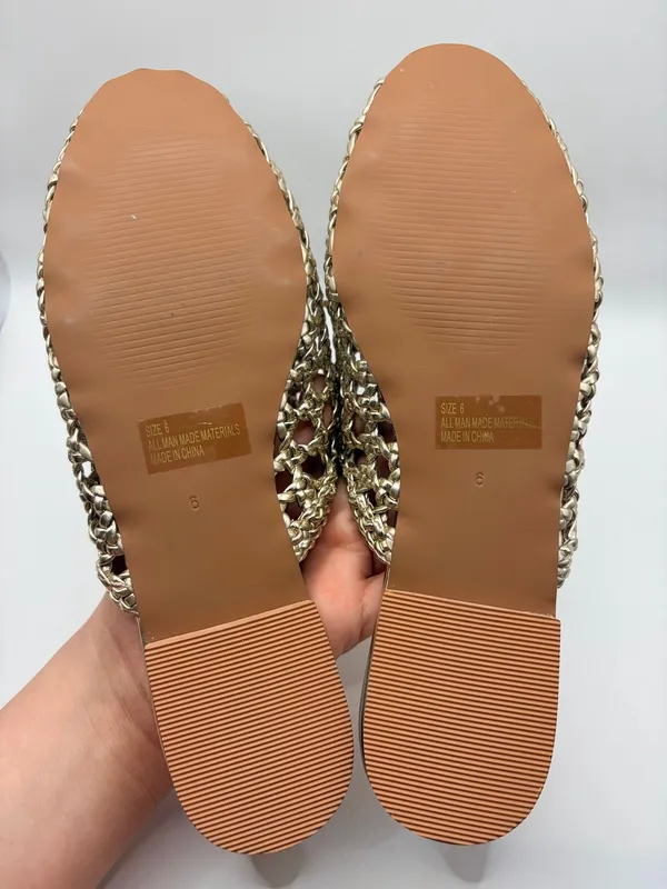 Lulus Gold Woven Mule Flats Pointed Toe Slip On Boho Resort Coastal Size 6 - Image 7