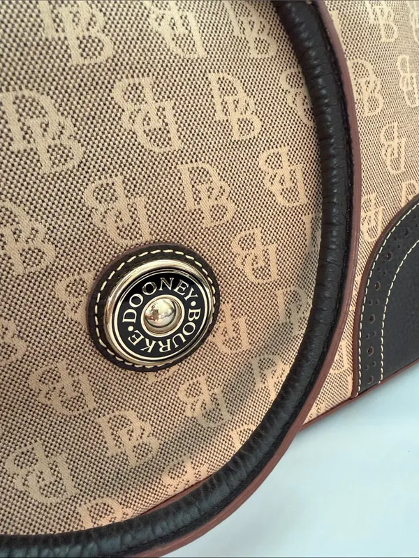 Dooney & Bourke Tan and Brown Logo Dome Satchel - Image 9