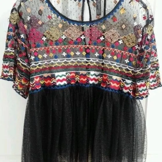 Zara Embroidered Sheer Tulle Top - Image 2