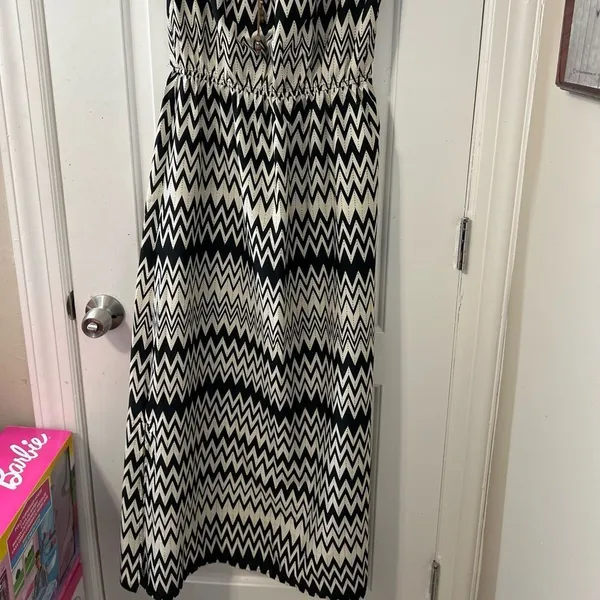 San Carro New York Strapless Maxi Dress Womens Large Black White Chevron NWT - Image 2