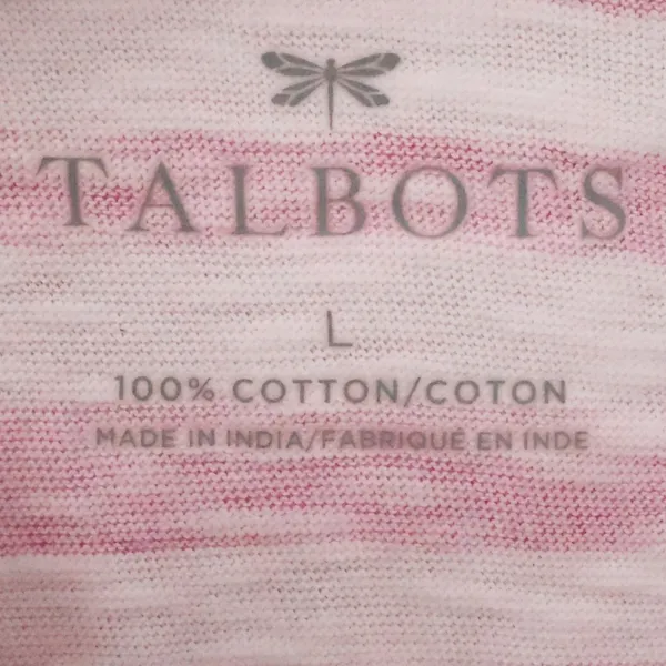 Talbots Striped Short Sleeve Tee Shirt Womens Size L Pink White Cotton Beachy - Image 2
