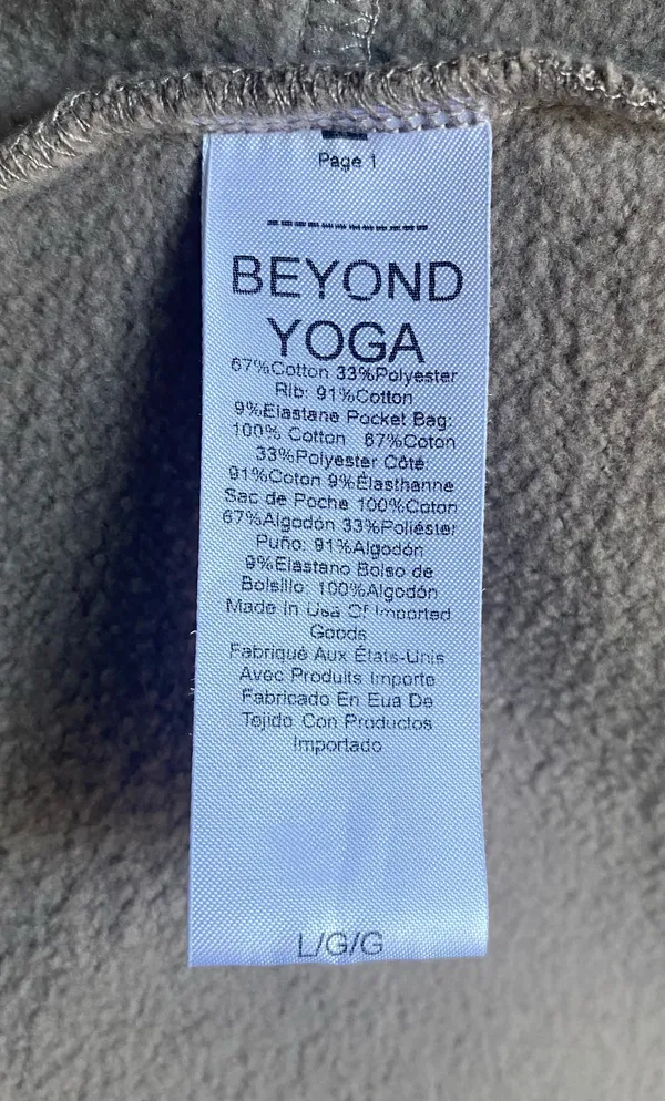 Beyond Yoga-On the go-Cozy Taupe Jacket-size large The first three stock photos are the actual color of the jacket, I had a hard time capturing the exact color in my pictures. Soft and warm taupe jacket. Ideal for comfort and style Open front Cinched waist Hooded Side pockets 67% cotton and 33% polyester Excellent condition - Image 13
