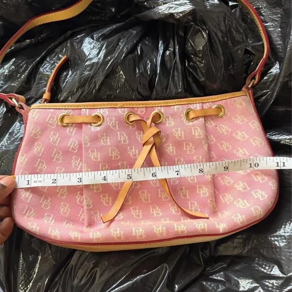 Dooney & Bourke Vintage Y2K Pink Monogram Shoulder Hand Bag Purse Tassel Baguette Preppy Canvas Leather #2000s #Feminine #Girly #Dainty #Fairy luxury designer - Image 3