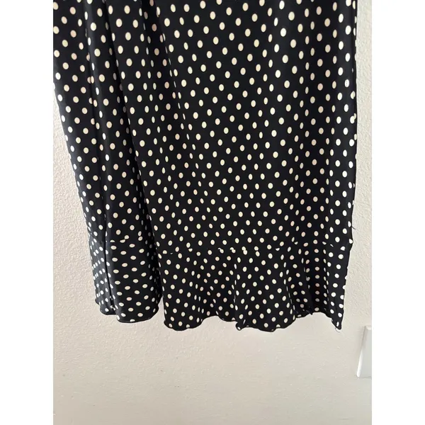 BCBGMAXAZRIA Polka Dot Wrap Dress Black White‎ 3/4 Sleeve Ruffle Hem Large - Image 3