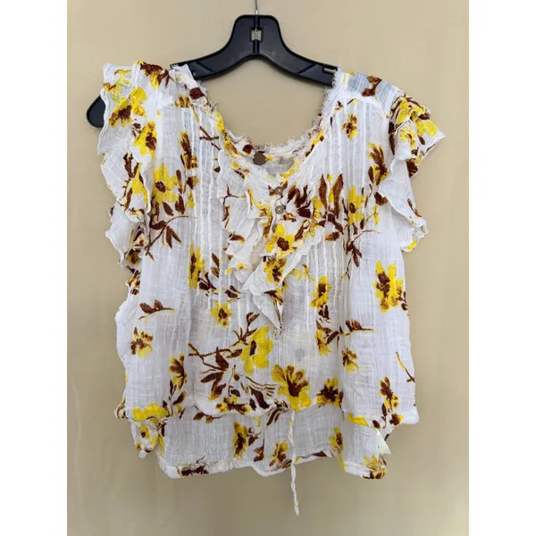 Free People Blouse Womens Small White Floral FP‎ One Adella Ruffle Boho Top - Image 5