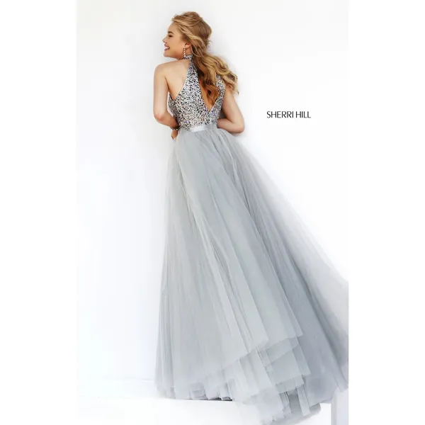 Sherri Hill 11316 Silver Beaded Tulle Ball Gown‎ Size 2 NWT Formal - Image 3