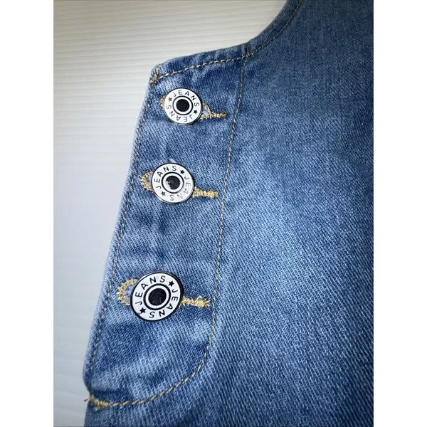Ladies Blue Denim Sleeveless Jumper‎ Dress Medium Side Button Front Pockets - Image 6