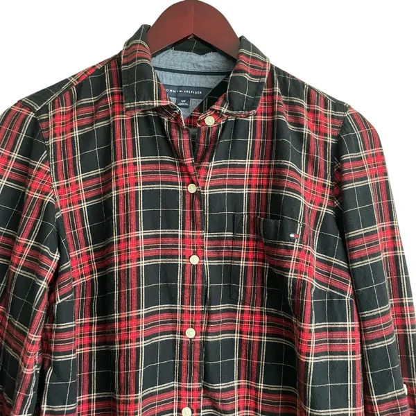 Tommy Hilfiger Women Dark Academia Preppy Plaid Button Down Shirt S Red Heritage - Image 3