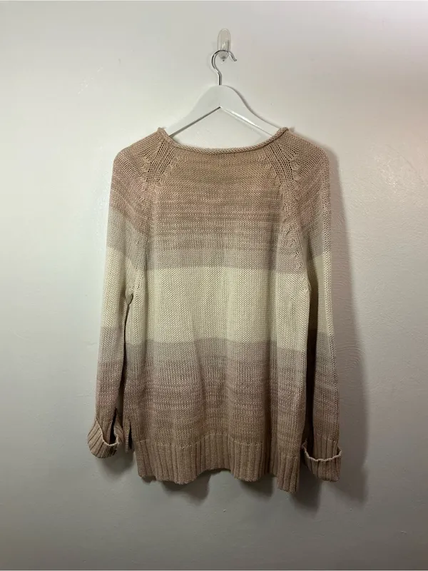 Chaps Ombre Cable Crew Sweater in Cream & Tan Size XL - Image 2