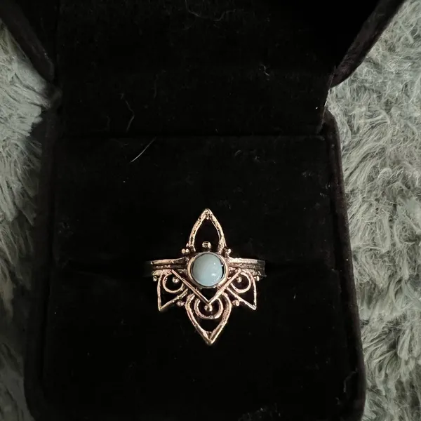 Women’s Stainless Steel Silver Faux Turquoise Ring Size 8 - Image 2