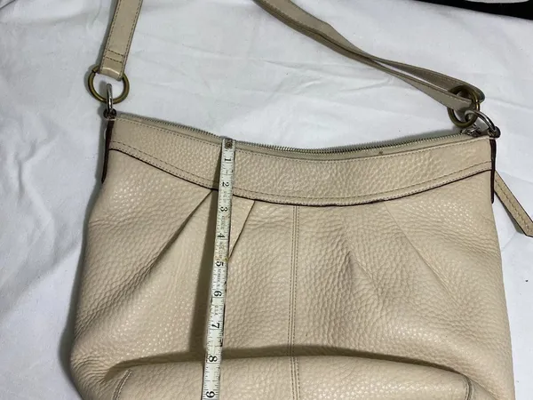 Coach Pebbled Leather Shoulder Bag Cream Ivory Pink Lined Hobo Purse F15064 - Image 6