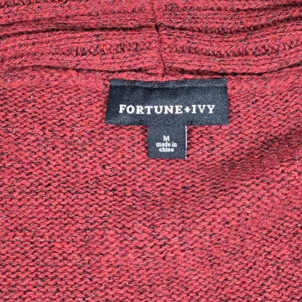 Fortune + Ivy Womens‎ Rust Red Shawl Collar Open Front Button Detail Cardigan M - Image 3
