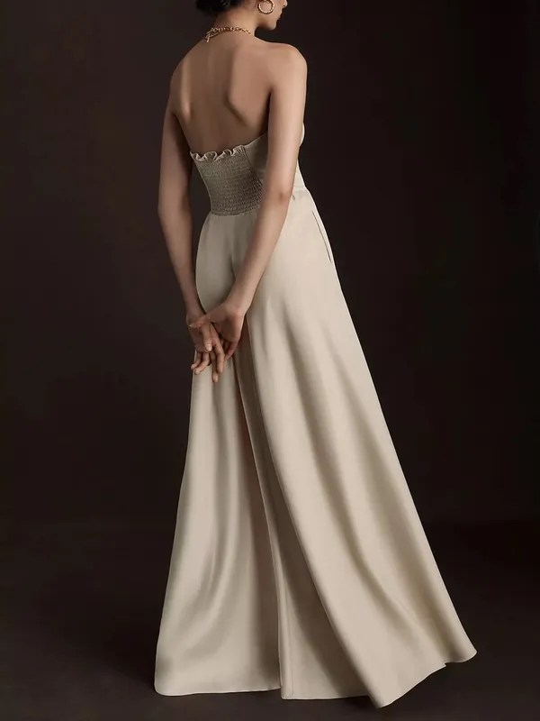 NWT BHLDN Elsie Straight-Neck Satin A-Line Gown Champagne - Image 4