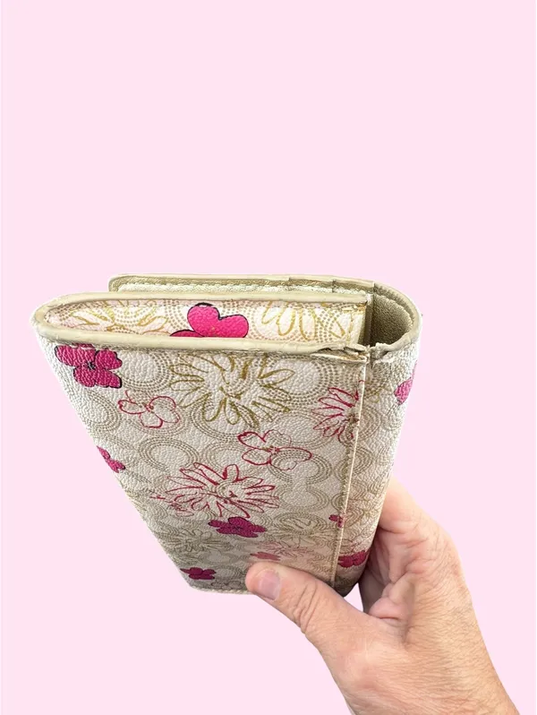 Coach Floral Print Wallet with Gold Logo Button - Image 3
