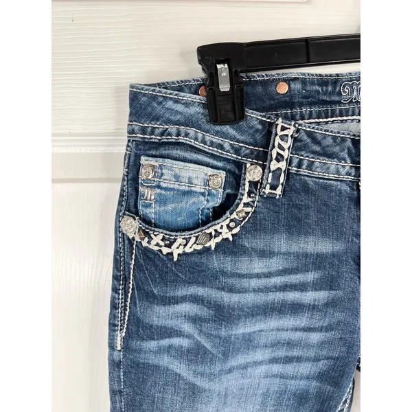 Miss Me Jeans Womens Size 29 Dark Wash Cropped Skinny Studded Distressed Denim - Image 4