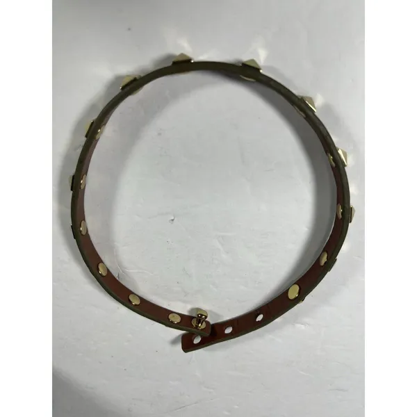 Olive Green Leather Studded Choker Necklace Gold Tone Pyramid Studs 15.5” - Image 8