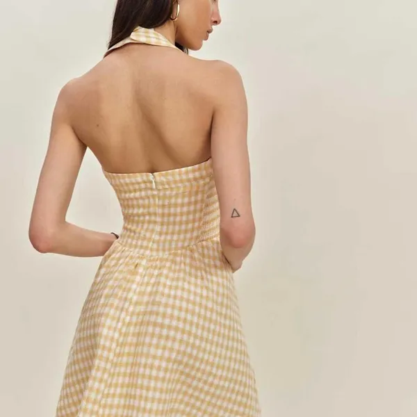 Camila Coelho Yellow Gingham Halter Sun Dress Sz LRG NWT - Image 3