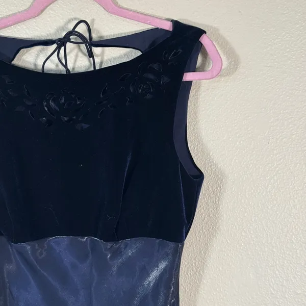 Vintage 90s Blue Velvet Satin Maxi Dress Womens 14 Prom Formal Phoebe Buffet - Image 12