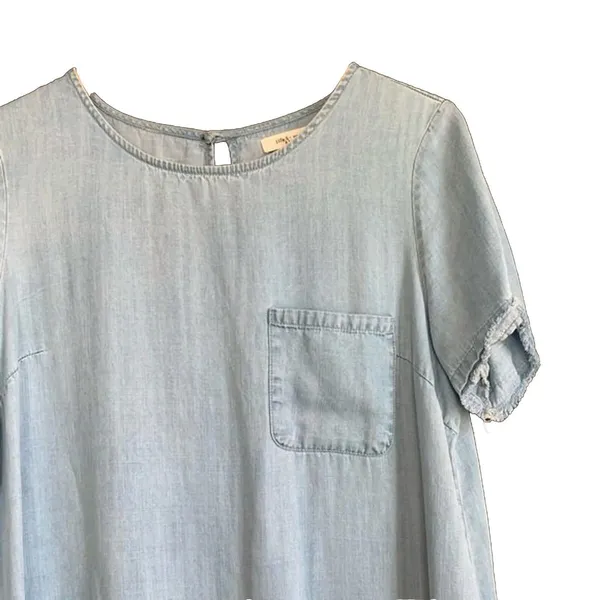 Life in Progress Shift Dress Women Medium Chambray Raw Hem Beachy Light Wash - Image 3