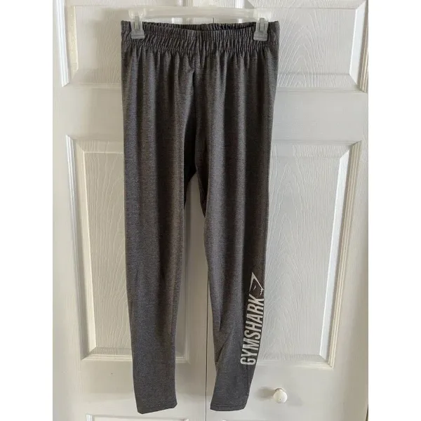 Gymshark Core‎ Leggings Marled Charcoal Gray White Spellout Size Medium - Image 2