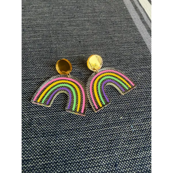 Rainbow Acrylic Dangle Earrings Pastel Pride Statement Earrings - Image 3