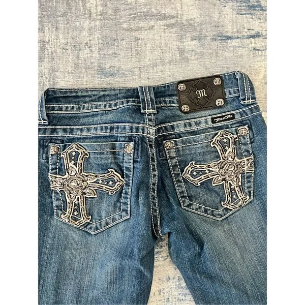 Miss Me Rhinestone Studded Embellished Boot Cut Jeans Size 27" - Image 4