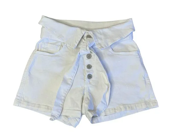 LE JEAN REVOLVE High Rise Lola Mini Shorts White Wash Front Tie Belted Sz 25 - Image 2