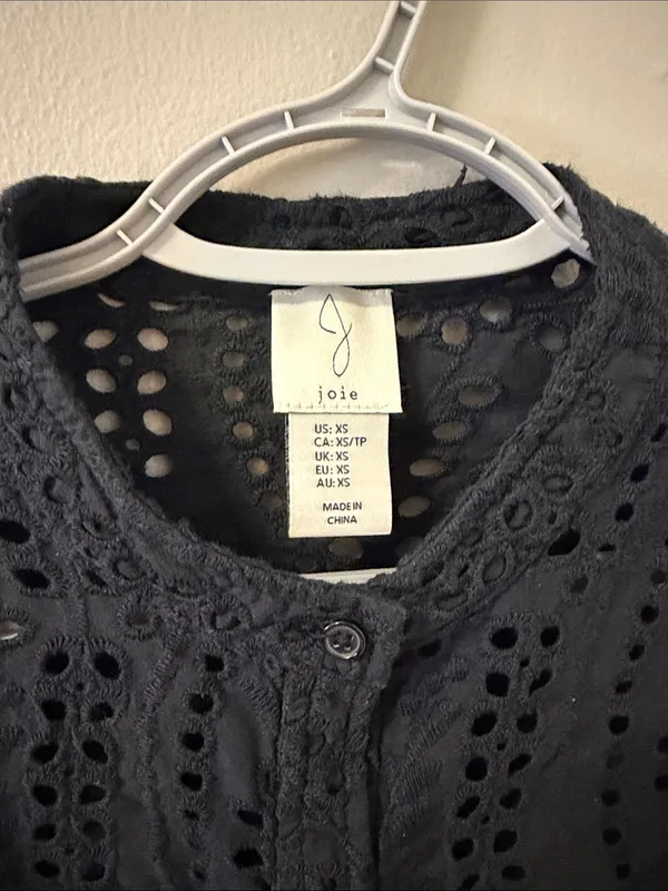 $178 NWOT Joie Black Eyelet Button-Down Top – 100% Cotton – Size XS - Image 5