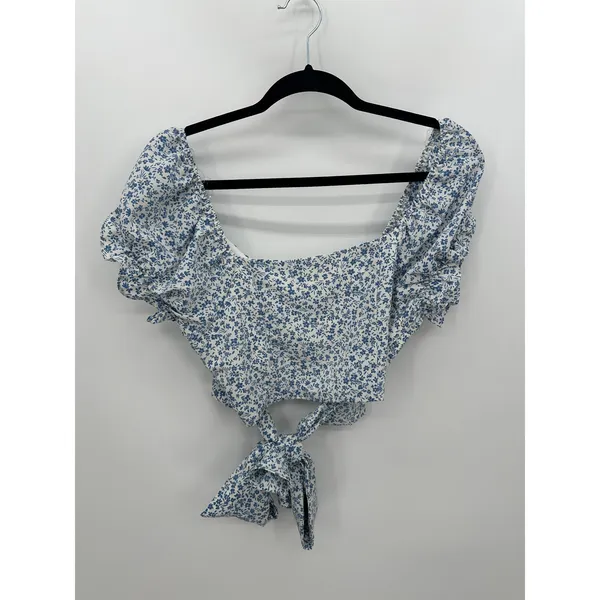 Altar'd‎ State Crop Top Women Large Blue Microfloral Milkmaid Summer Tie Back - Image 2