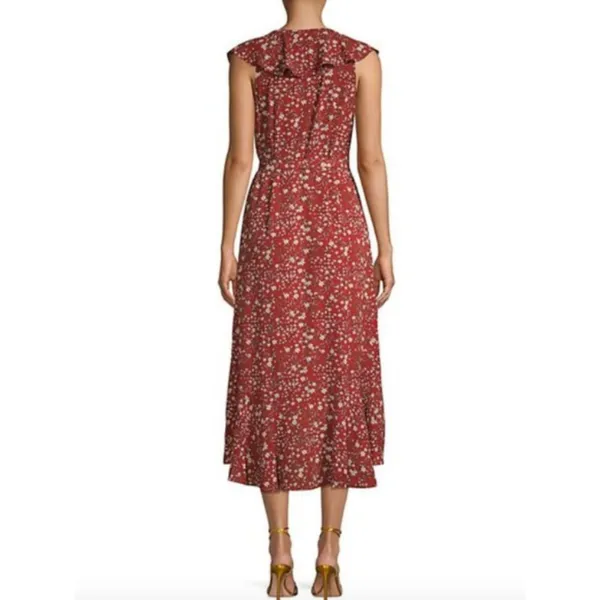 Max Studio Rust Floral Ruffle High Low Wrap Midi Dress Romantic Boho Summer Sz S - Image 10