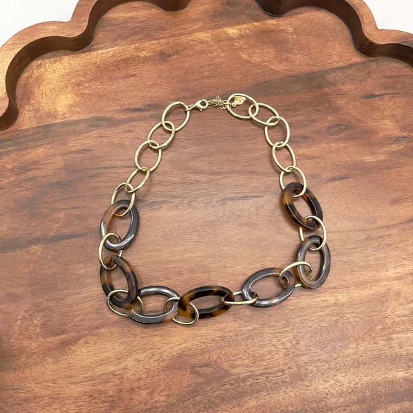 LOFT Necklace Tortoise Shell Gold Tone Oval Link Chain Preppy Chic Mob Wife City - Image 5