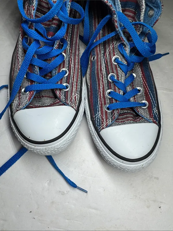 Converse Chuck Taylor Hi Vision Blue Sneakers unisex striped high tops M8 W10 - Image 5